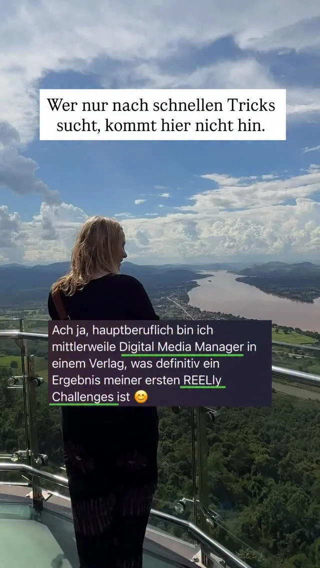 Ich arbeite jetzt als Digital Media Manager in einem Verlag.
Das schrieb jemand, der sich wieder zur aktuellen REELly Challenge angemeldet hat.
Genau diese Fähigkeiten werden gesucht, 
in Firmen, in Unternehmen, in echten Jobs.
Menschen, die wirklich verstehen, wie Instagram wirklich funktioniert und nicht einfach nur irgendwas posten.
Die REELly Challenge ist nicht nur perfekt für dein eigenes Business.
Sie kann dir auch solche Türen öffnen.
→ Start 01.04.
Kommentiere GECKO und ich schicke dir den Link.
�____________________________
Für mehr Tipps rund um die gewerbliche Nutzung von Instagram, Reels, Storys, Kurzvideos, Instagramwachstum, lizenzfreie Musik bist du hier goldrichtig.