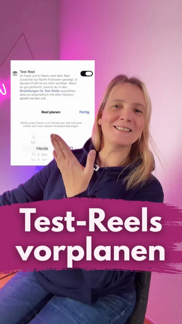 Testreels können jetzt vorgeplant werden. 
Ich selbst bin nicht der Vorplaner, sondern poste, wenn ich Zeit dafür habe. 
Wenn du vorplanst, hab deine Benachrichtigungen im Blick. Schnelles Antworten auf Kommentare ist immer noch ein wirklich guter Insta-Tipp. 
�____________________________
Für mehr Tipps rund um die gewerbliche Nutzung von Instagram, Reels, Storys, Kurzvideos, Instagramwachstum, lizenzfreie Musik bist du hier goldrichtig.