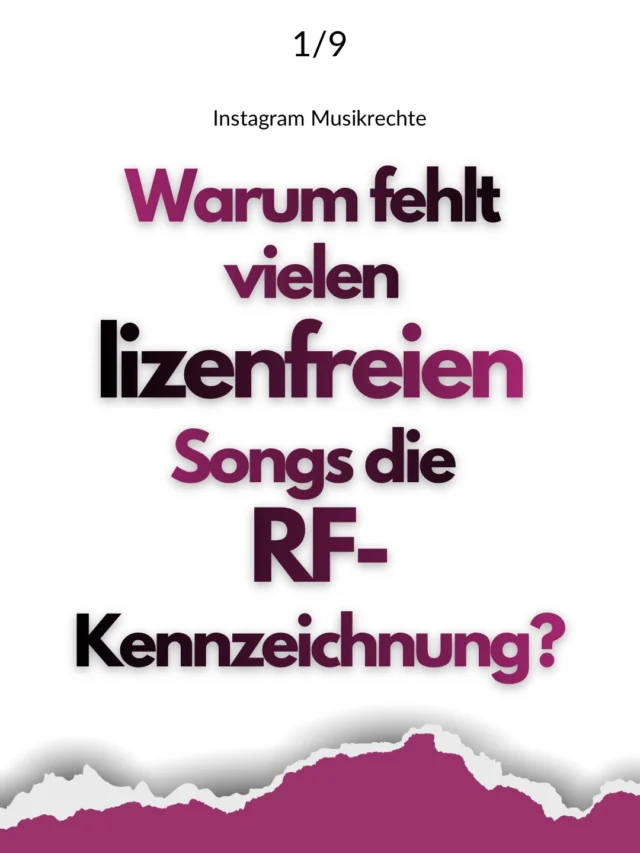 ❗️Zu jedem Slide gibt es eine eigene Bildbeschreibung. ❗️
1 Die RF-Kennzeichnung wirft regelmäßig Fragen auf. Ich beantworte hier die häufigsten.  Und gleich vorweg, der Begriff „lizenzfrei“ sorgt für sehr viel Verwirrung. Gemeint ist immer „lizenzgebührenfrei“. Denn auch bei solchen Songs gelten Nutzungsbedingungen und Lizenzen.
❗️Zu jedem Slide gibt es eine eigene Bildbeschreibung. ❗️ 
2 RF steht für „Royalty Free“.
Viele verstehen darunter „frei nutzbar“, also dass ein Song überall und für jeden Zweck verwendet werden darf. Das ist falsch.
Im Fall der RF-Kennzeichnung bei Instagram bedeutet das, dass Meta die erforderlichen Rechte für eine bestimmte Nutzung innerhalb der eigenen Plattformen geregelt hat und für diese Nutzung keine zusätzlichen Lizenzgebühren anfallen.
3 Nein. Die Kennzeichnung ist ein Hinweis.
Entscheidend bleibt immer die tatsächliche Lizenz und vor allen Dingen die Bedingungen dahinter. 
Die wichtigste Bedingung ist hier, ausschließlich lizenzgebührenfrei kommerziell nutzbar auf den Meta Plattformen (IG, FB, WA und Threads). Nicht TikTok, nicht Pintetest, nicht YT, nicht deine Webseite etc.
4 Ja. Viele Songs haben keine RF-Kennzeichnung, weil Meta keine Lizenzvereinbarung mit den jeweiligen Künstlern oder Labels getroffen hat. Diese Rechteinhaber können ihre Musik aber unabhängig von Meta lizenzieren.
Fehlendes RF bedeutet also nicht automatisch „verboten“.
5 Ausschließlich die Songs aus der Meta Soundcollection erhalten diese Kennzeichnung.
6 Dazu gehört beispielsweise Musik von Künstlern bei @community_creator_music oder von Musikplattformen wie Artlist oder Epidemic Sound. Auch dort können gültige Lizenzen vorliegen, obwohl keine RF-Kennzeichnung angezeigt wird.
7 Weil wir Menschen gern nach einfachen Antworten suchen. Ein Symbol wirkt einfacher als Lizenzbedingungen, Nutzungsrechte und Verträge. Nur leider lassen sich Musikrechte nicht auf ein Icon reduzieren.
8 Wichtiger als die RF-Kennzeichnung ist die Quelle der Musik zu kennen und die Bedingungen der jeweiligen Lizenz.
9 Die Auflösung findest du in meinem kostenlosen PDF. 
Kommentiere mit LOA und ich schicke dir den Link.