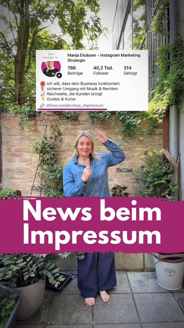 Auf der sicheren Seite war man bisher, wenn am oder im Bio-Link auch wirklich „Impressum“ stand.
Das hat das OLG Hamburg jetzt offenbar anders bewertet. Denn Instagram User können mittlerweile davon ausgehen, dass sie über den Link in der Bio auch zum Impressum gelangen. 
Ein normaler Link zur eigenen Website kann ausreichen, wenn das Impressum dort leicht auffindbar ist. 
________________
Hi, ich bin Manja.
Für Tipps rund um die gewerbliche Nutzung von Instagram, Reels, Storys, Kurzvideos, Reichweitenaufbau und Musikrechte bist du hier genau richtig.